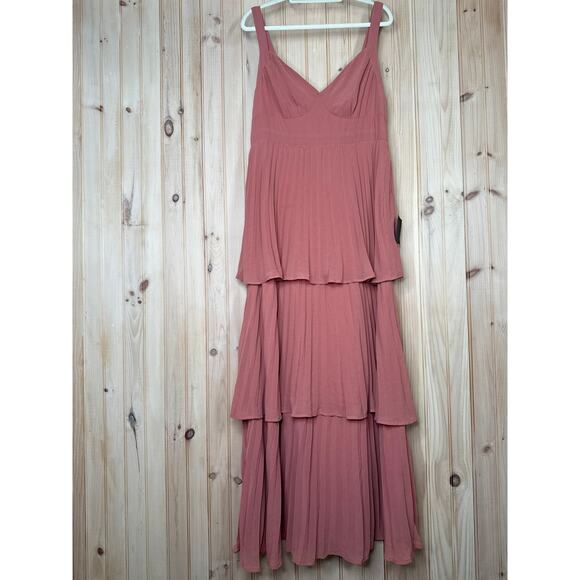 NWT Lulus Luxe Perfection Rusty Rose Pleated Tiered Backless Maxi Dress Sz XXL - Picture 2 of 9